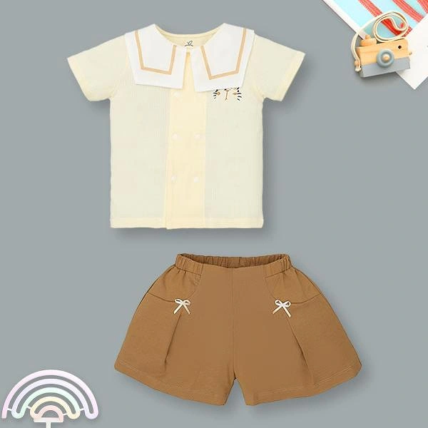 Bộ bé gái La Pomme bamboo vàng - nâu